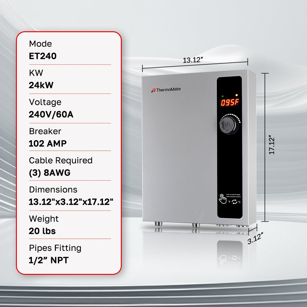 Tankless Electric On Demand Instant Hot Water Heater - 240V | 24kW