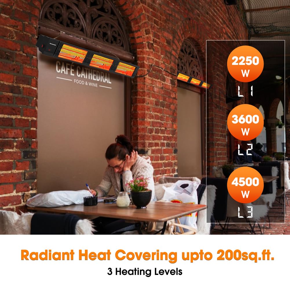 Radiant Heat covering upto 200sg.ft.
3 Heating Levels