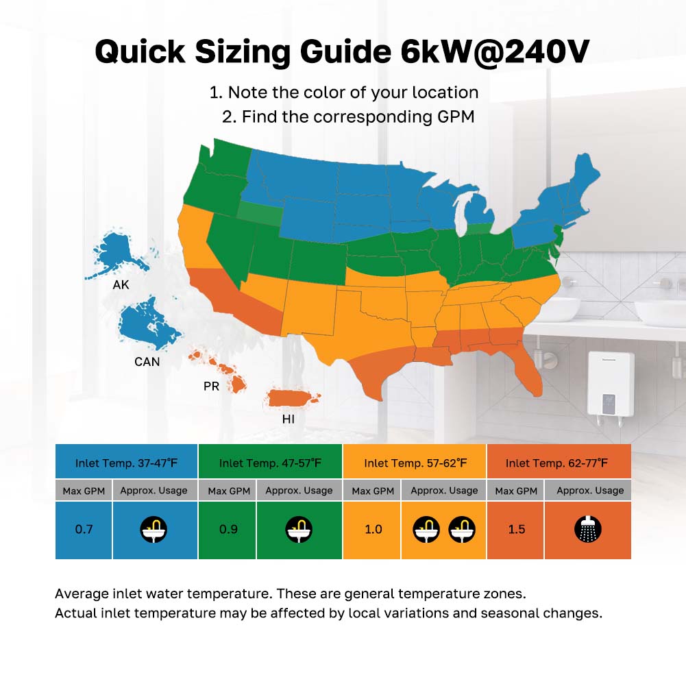 Tankless Electric Water Heater for Sink Faucets - 6kW