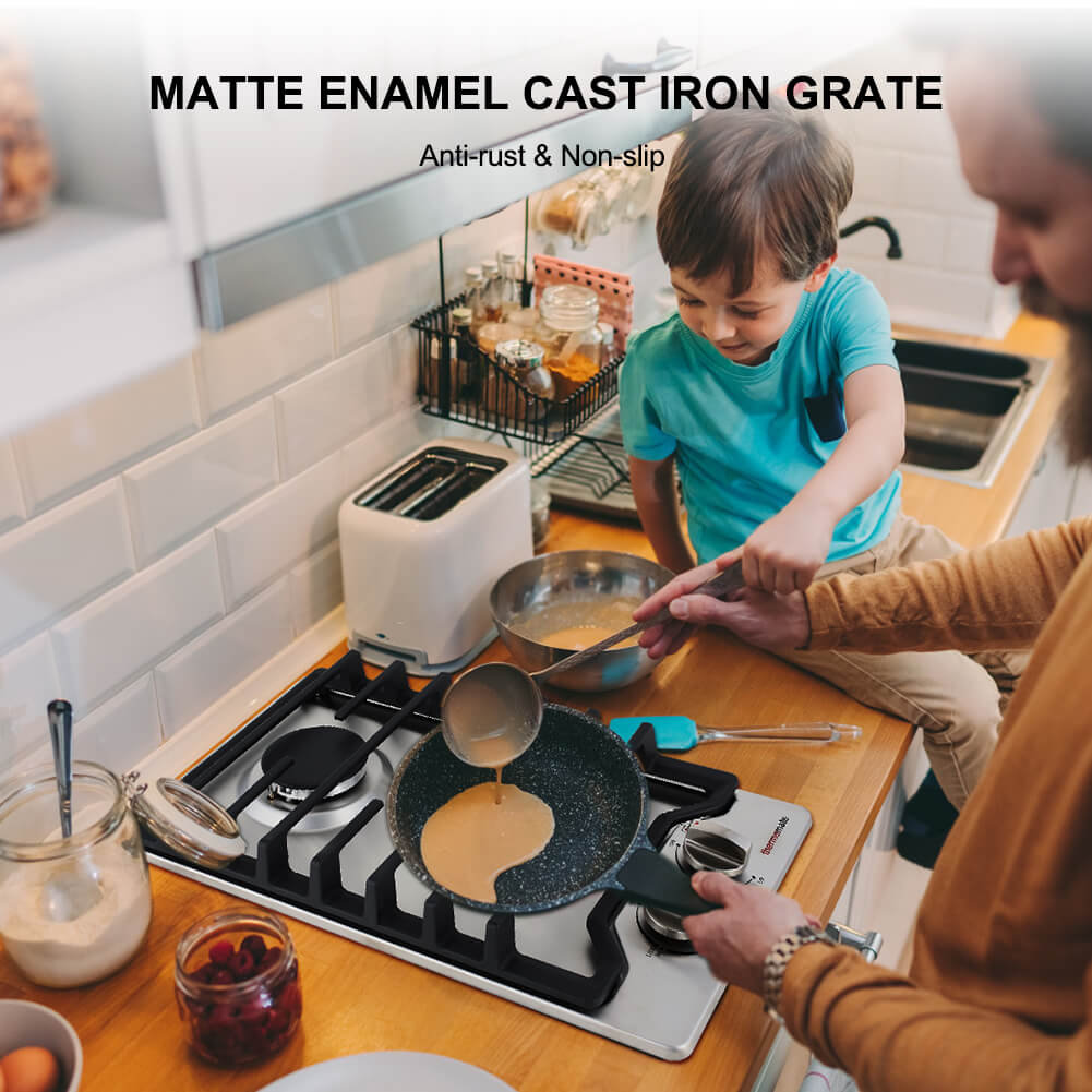 12 Inch Gas Cooktop, thermomate Built In Gas Rangetop with 2 High Efficiency SABAF Burners, NG/LPG Convertible 304 Stainless Steel Gas Stove Top with Flame Out Protection