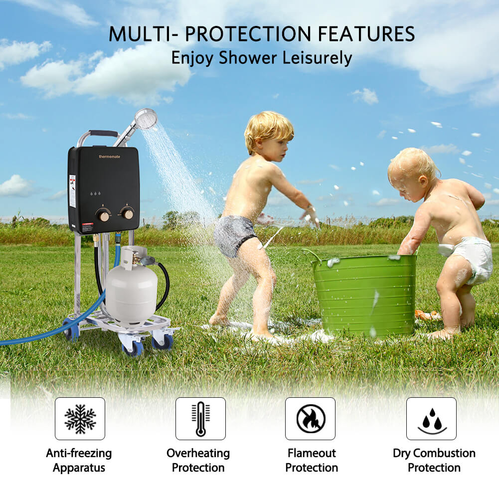 Durchlauferhitzer, Gas, 5 l, 1,32 GPM, Schwarz