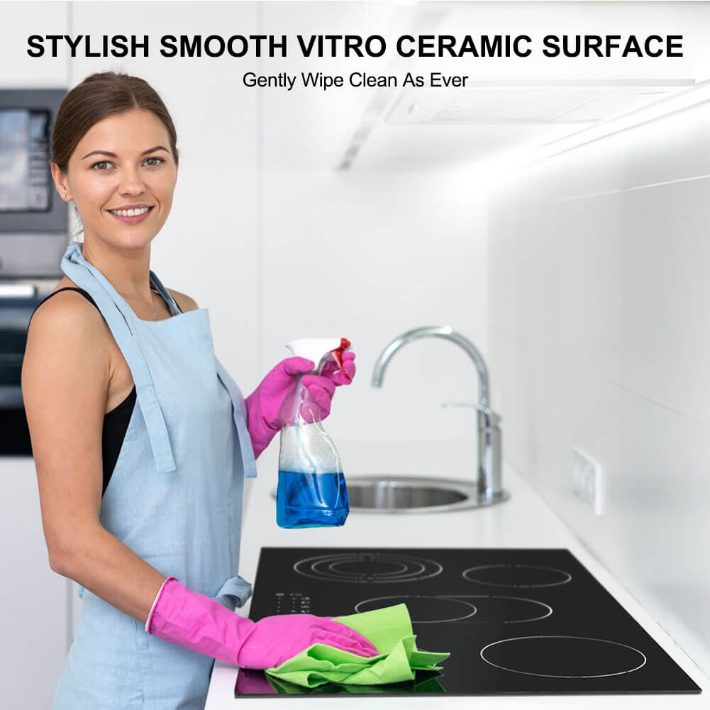 Electric Cooktop, thermomate 36 Inch Built-in Radiant Electric Stove Top, 240V Ceramic Electric Stove with 5 Burners, 9 Heating Level, Timer & Kid Safety Lock, Sensor Touch Control