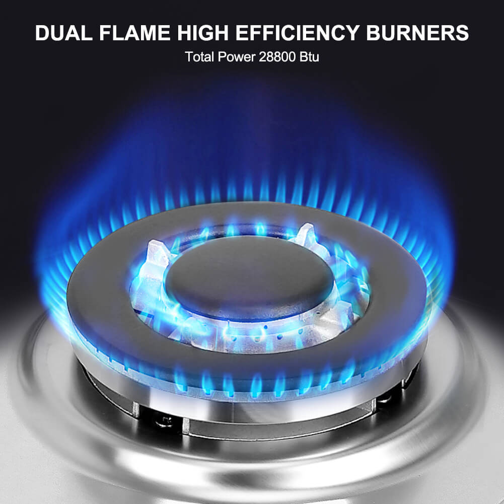 thermomate Gas Cooktop, 30 Inch Built In Gas Rangetop with 5 High Efficiency Burners, NG/LPG Convertible Stainless Steel Gas Stove Top with Thermocouple Protection, 120V AC