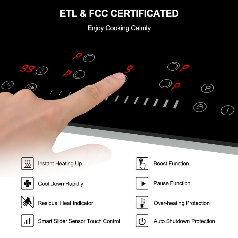 36 Inch Induction Cooktop, thermomate Built-in Electric Stove Top, 240V Electric Smoothtop with 5 Boost Burner, 9 Heating Level, Timer, Kid Safety Lock, Keep Warm Function, ETL & FCC Certified