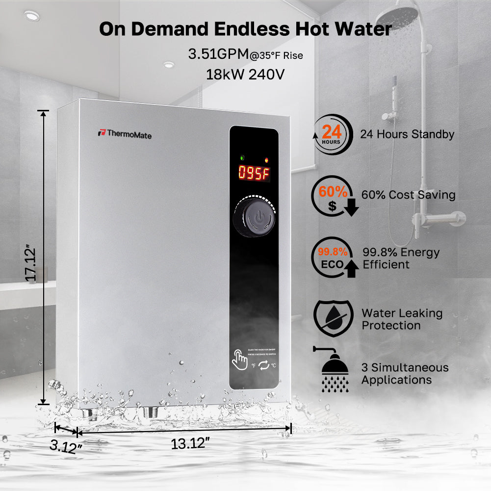 Chauffe-eau instantané électrique sans réservoir à la demande - 240 V | 18 kW