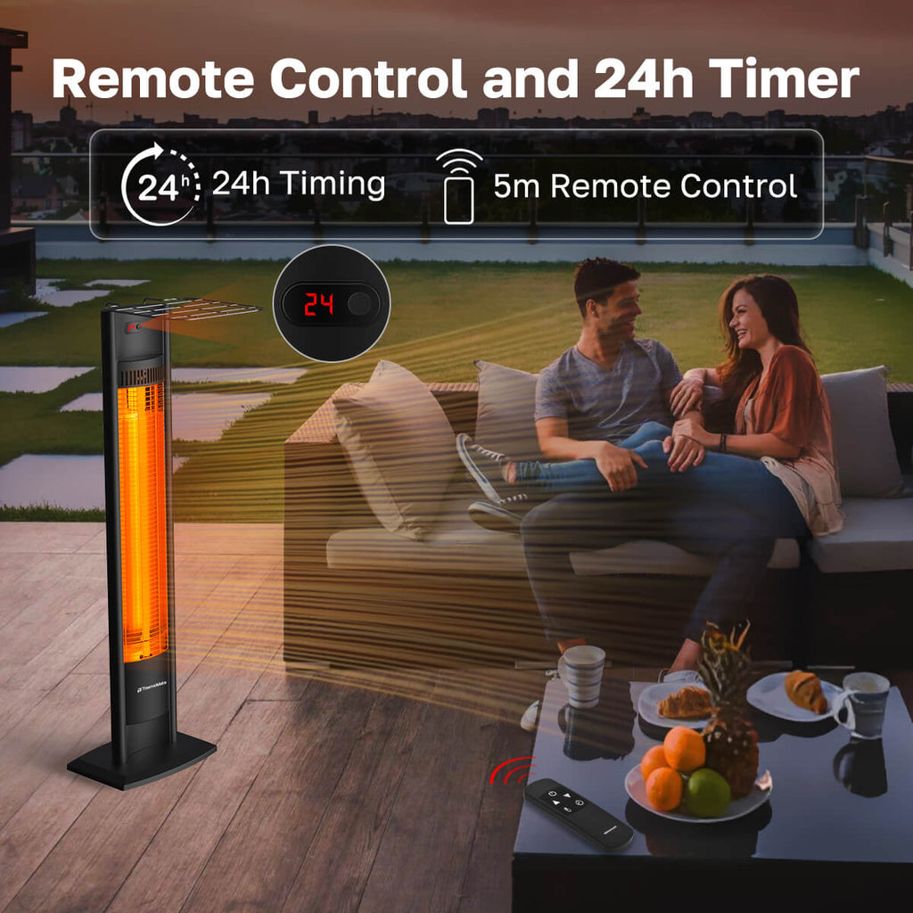 Electric Radiator Timer Control Electric Carbon Infrared Patio Heater - 1500W 2 Heating Levels & Timer