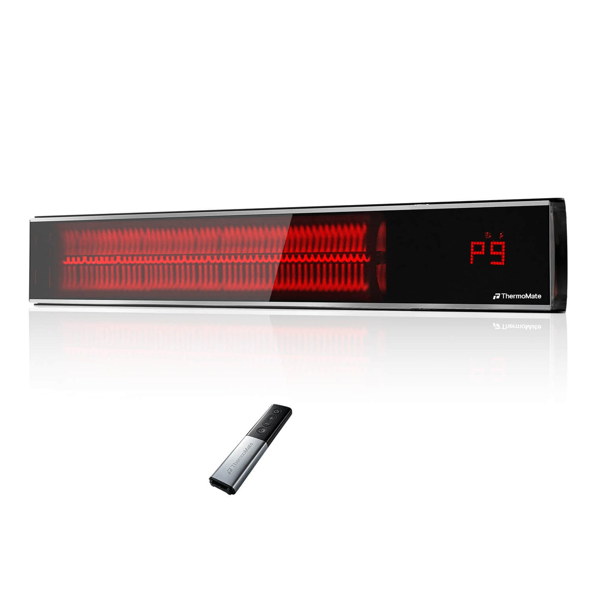ThermoMate 1500W low-glare infrared patio heater with ceramic glass panel and remote control