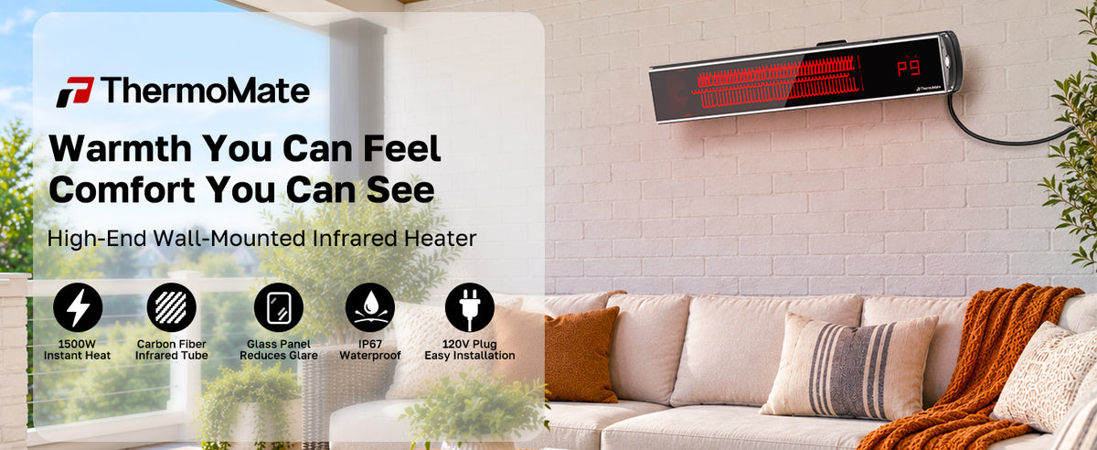ThermoMate_1500W_wall-mounted_infrared_patio_heater_with_carbon_fiber_heating_low-glare_glass_panel_IP67_waterproof_design_and_120V_plug-in